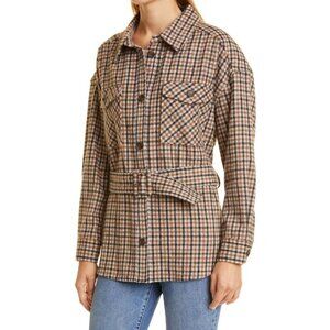 Rails Rhodes Check Belted Shirt Jacket In Ochre Sand Mocha